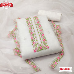 White Organza Multi-Embroidery Kurtha Suruwal Piece