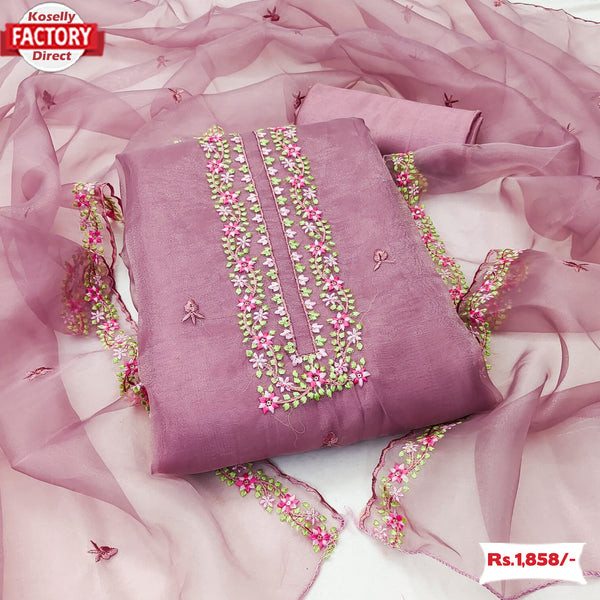 Nude Pink Organza Multi-Embroidery Kurtha Suruwal Piece