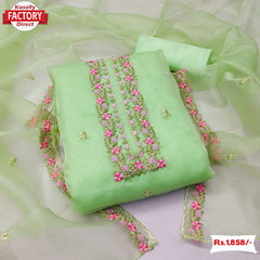 Light Green Organza Multi-Embroidery Kurtha Suruwal Piece