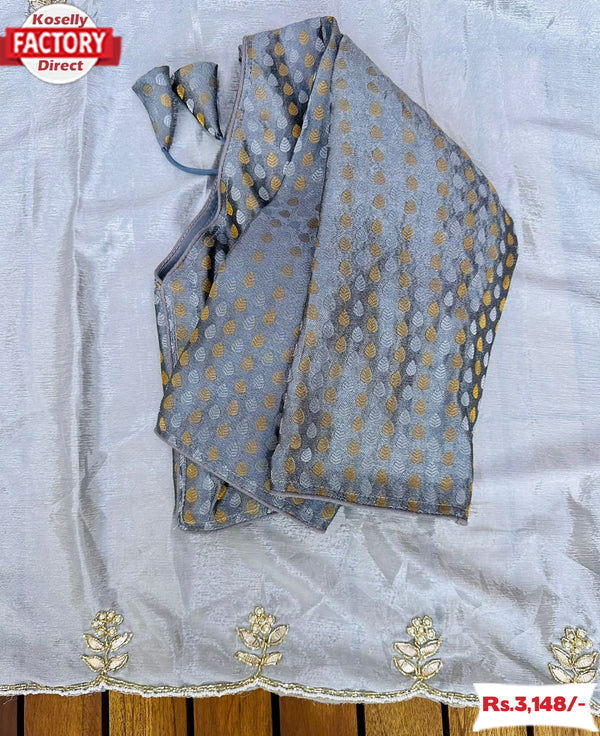 Ash Handworked Silk Saree With Un-stitched Blouse