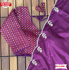 Wine Handworked Silk Saree With Un-stitched Blouse