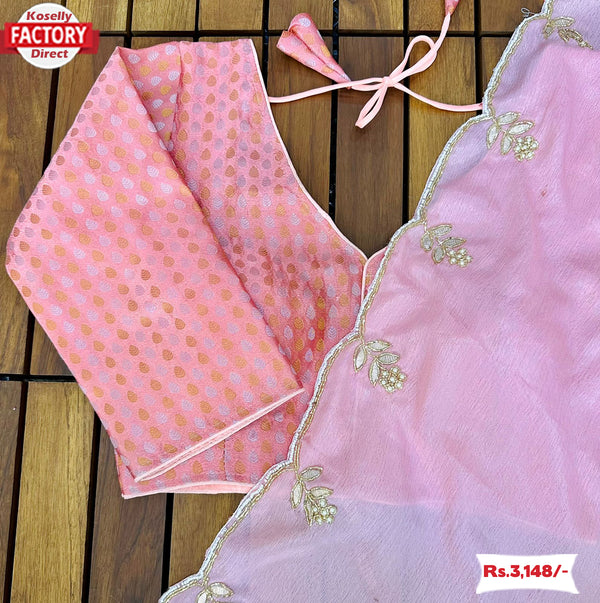 Baby Pink Handworked Silk Saree With Un-stitched Blouse