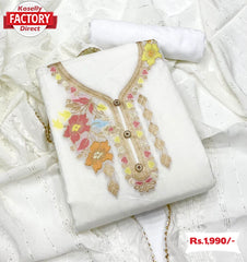 White Dyeable Jacquard Kurtha Suruwal Piece