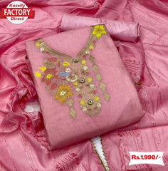 Pink Dyeable Jacquard Kurtha Suruwal Piece