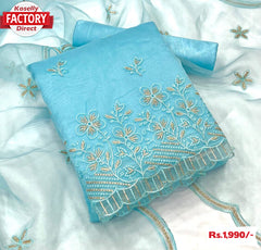 Sky Blue Organza Embroidered Kurtha Suruwal Piece