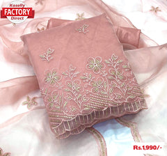 Nude Pink Organza Embroidered Kurtha Suruwal Piece