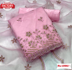 Pink Organza Embroidered Kurtha Suruwal Piece