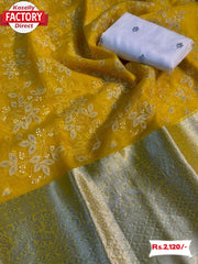 Yellow Kanchi Organza Pigment Foil Work Saree