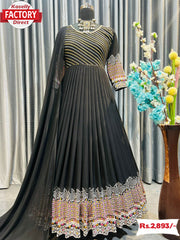 Black Georgette Embroidered Gown Dupatta Set