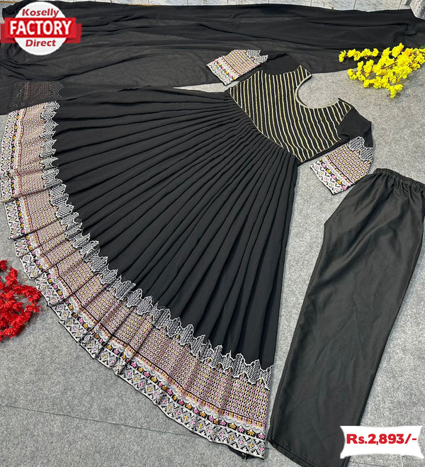 Black Georgette Embroidered Gown Dupatta Set