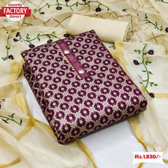 Wine Chanderi Jacquard Kurtha Suruwal Piece