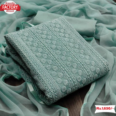 Teal Blue Soft Chiffon Chikankari Kurtha Suruwal Piece