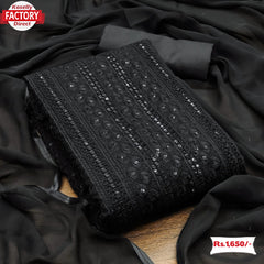 Black Soft Chiffon Chikankari Kurtha Suruwal Piece