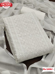 White Soft Chiffon Chikankari Kurtha Suruwal Piece