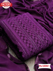 Wine Soft Chiffon Chikankari Kurtha Suruwal Piece