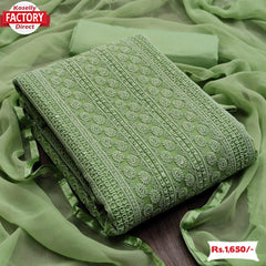Green Soft Chiffon Chikankari Kurtha Suruwal Piece