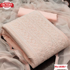 Peach Soft Chiffon Chikankari Kurtha Suruwal Piece