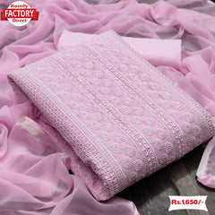 Baby Pink Soft Chiffon Chikankari Kurtha Suruwal Piece