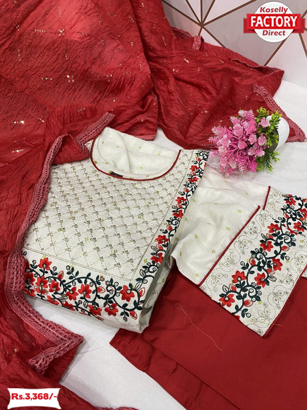 White Cotton Embroidered Kurthi Dupatta Set