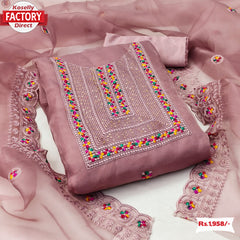 Nude Pink Organza Embroidered Kurtha Suruwal Piece