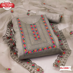 Grey Organza Embroidered Kurtha Suruwal Piece