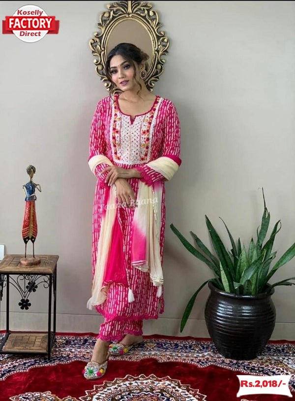 Pink Stylish Kurtha Palazzo Dupatta Set