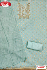 Dusty Blue Organza Jacquard Embroidered Kurtha Suruwal Piece