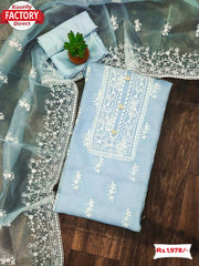 Sky Blue Embroidered Organza Kurtha Suruwal Piece