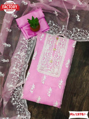 Pink Embroidered Organza Kurtha Suruwal Piece