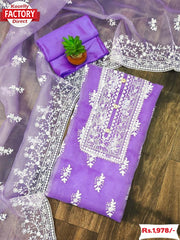 Lavender Embroidered Organza Kurtha Suruwal Piece