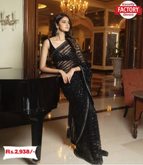 Black Georgette Sequins Partywear Saree