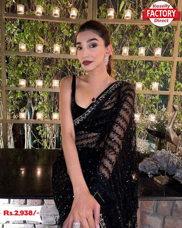 Black Georgette Sequins Partywear Saree