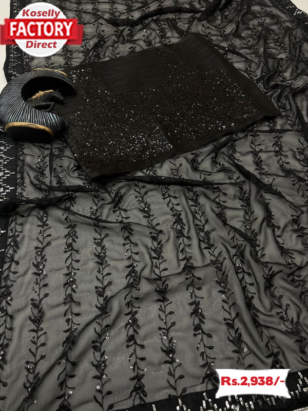 Black Georgette Sequins Partywear Saree