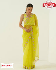 Yellow Organza Handwork Saree