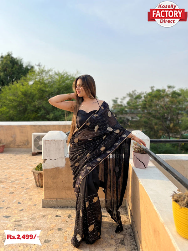 Black Georgette Sequins Partywear Saree
