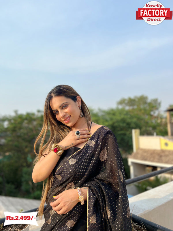 Black Georgette Sequins Partywear Saree