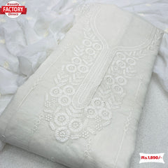 White Chanderi Silk Embroidered Kurtha Suruwal Piece