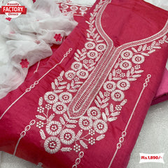 Hot Pink Chanderi Silk Embroidered Kurtha Suruwal Piece