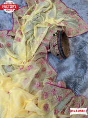 Yellow Georgette Silk Multi-embroidered Partywear Saree