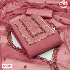 Nude Pink Georgette Embroidered Kurtha Suruwal Piece