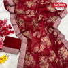 Crimson Georgette Floral Saree With Banarsi Border