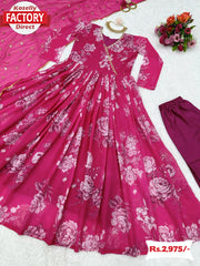 Pink Floral Georgette Gown Dupatta Set