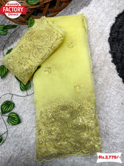 Yellow Soft Organza Floral Sequins Saree