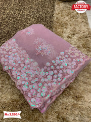 Baby Pink Sequins Embroidered Partywear Net Saree