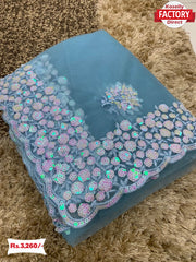 Blue Sequins Embroidered Partywear Net Saree