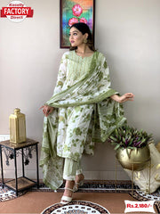 Pure Cotton Mirror Work Kurthi With Pant And Dupatta