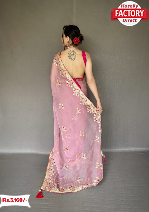 Pink Pure Organza Saree With Gotapatti Embroidery