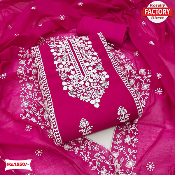 Hot Pink Modal Chanderi Embroidered Kurtha Suruwal Piece