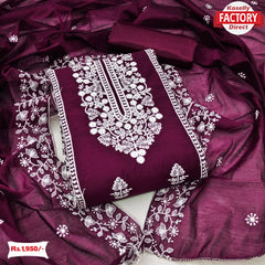 Wine Modal Chanderi Embroidered Kurtha Suruwal Piece