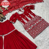 Red Georgette Embroidered Kurtha Sharara Dupatta Set